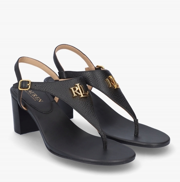 New LAUREN RALPH LAUREN Sandals WomannWestcott Black Leather Toe Post Heels Sz 8 - Picture 4 of 12